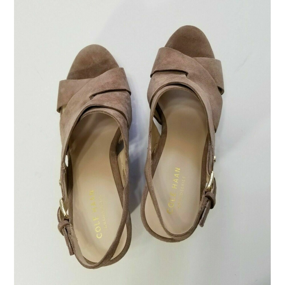 Cole Haan Laci Suede Platform Slingback Wedge Sandal Stone Taupe NIB Size 9 9.5 - Picture 10 of 15